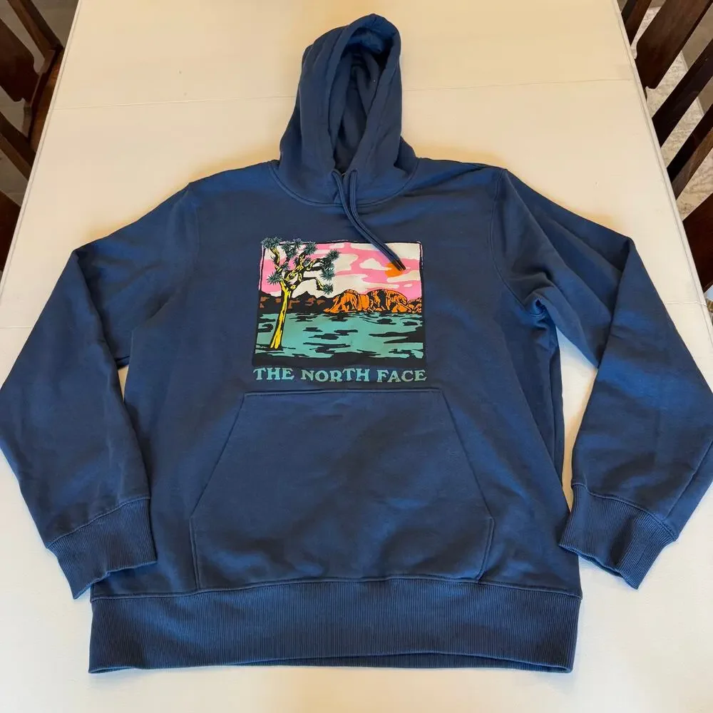The North Face Joshua Tree Hoodie Size Large Shady Blue Graphic Logo Sweatshirt